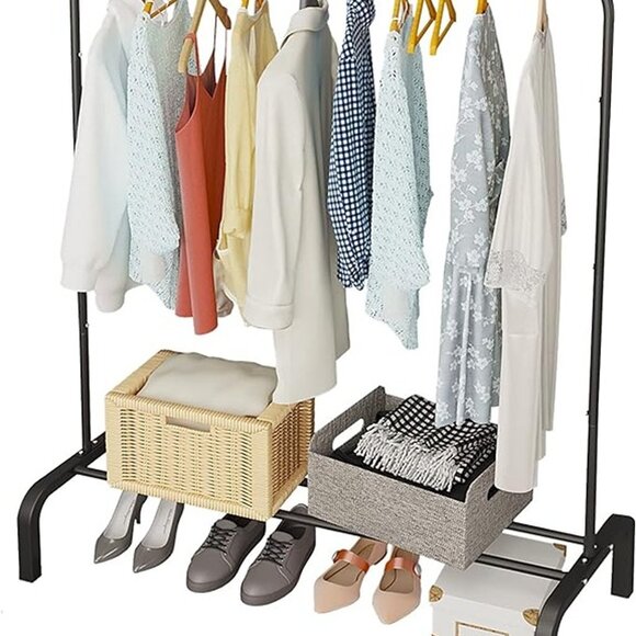 NEW Metal Clothing Rack, 43.3 Inches Garment Rack with Bottom Shelf for Hanging - Picture 7 of 8